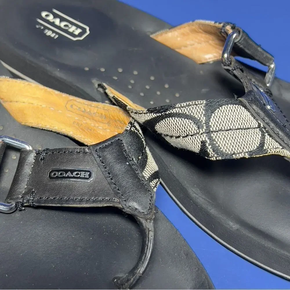 Coach Jada‎ Monogram Leather Sandals Black Womens 7.5B A1563
